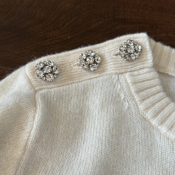 NWT J Crew Ivory wool blend sweater with rhinestone jewels detail - Picture 2 of 10